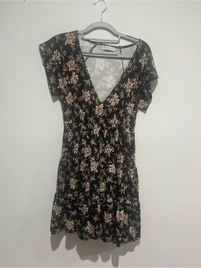 Urban Outfitters Black Mini Dress with Beige Floral Print